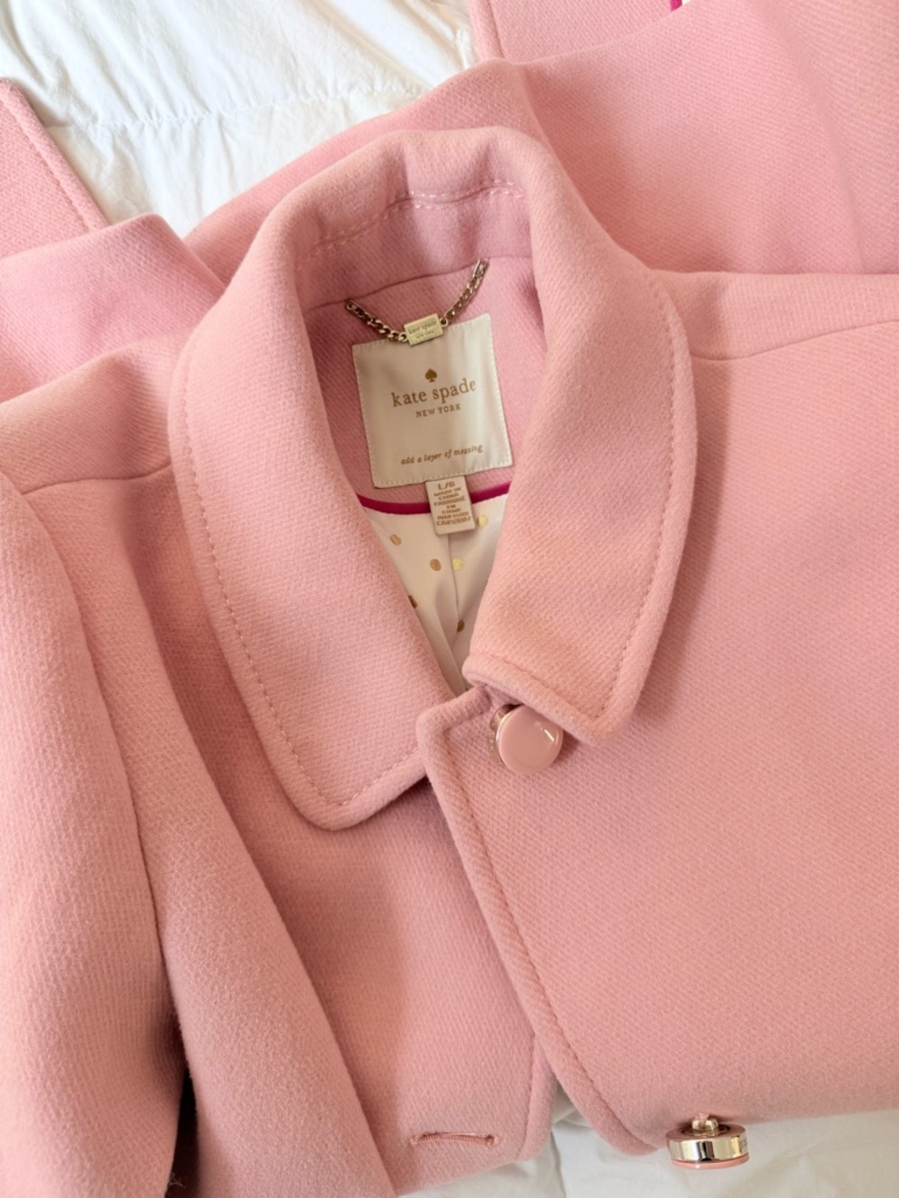 Kate Spade Pink Ruffle Hem Coat Size Large Coquette Balletcore Feminine Spring - Picture 12 of 12
